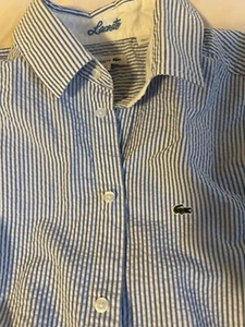 LACOSTE boys Button Down Dress shirt long sleeve Blue stripe size 16 new no tag - Picture 1 of 10
