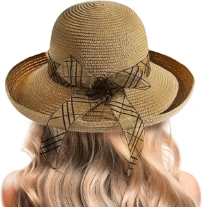 Beach Sun Hats for Women - Wide Brim Straw Womens Summer Hat with Wind Lanyard R - Picture 1 of 7