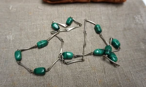 Necklace choker chain 835 silver with malachite old (f024-223) - Picture 1 of 3