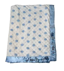 Just Born I Am Loved Blue Dog Baby Security Blanket Minky Polka Dot - Picture 1 of 6