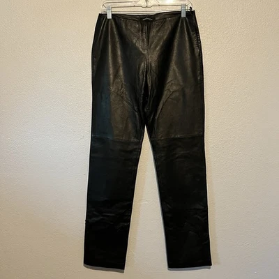 Pantalones de cuero genuino negros para mujer talla 10T Moda International Bootcut forrados Moto Foto 1 de 4