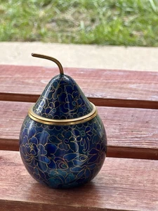 Vintage Cloisonné Enamel Brass Pear Shaped Trinket Box with Stem Floral - Picture 1 of 9