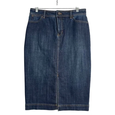 Falda midi Talbots Denim Línea A para mujer 8 Petite lavado oscuro preppy clásica 2024 Foto 1 de 4
