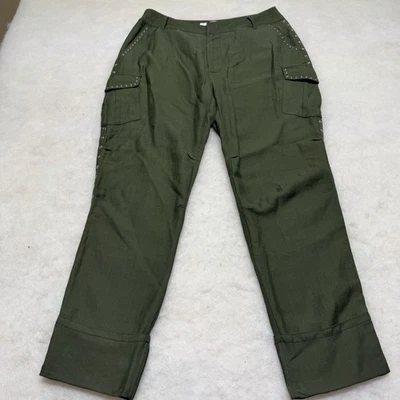 10 Pantalones cargo cónicos de tiro alto tachonados verdes talla 8 Crosby Derek Lam para mujer Foto 1 de 4
