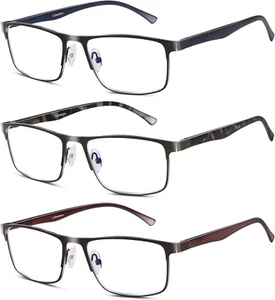 3 Pack Blue light Blocking Reading Glasses for Men, Stylish Metal Frame Readers - Picture 1 of 9