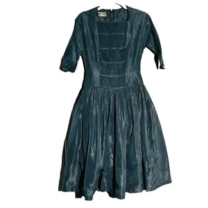 Vintage 1950s Charella California Steel Blue Full Skirt Cocktail Party Dress S/M - Picture 1 of 12