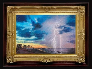 Oil Painting Handmade Arseni ~ LIGHTNING 6" X 4" NO FRAME USA - Picture 1 of 11