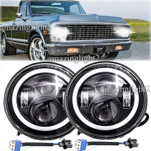 Passend für Chevy C10 C20 C30 G10 G20 K10 Halogen 7" runder LED-Scheinwerfer H4-H13 Hi/Lo Birne - Bild 1 von 18