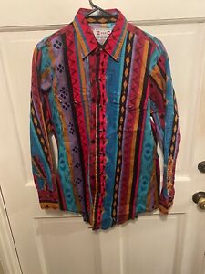 H Bar C Aztec Western Shirt Men’s 15 1/2 /34 Pearl Snap Made In USA