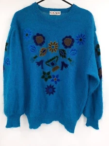 Suéter Vintage ESCADA Mezcla Mohair Flora Turquesa Tejido Talla 42 Hecho en Alemania - Imagen 1 de 6