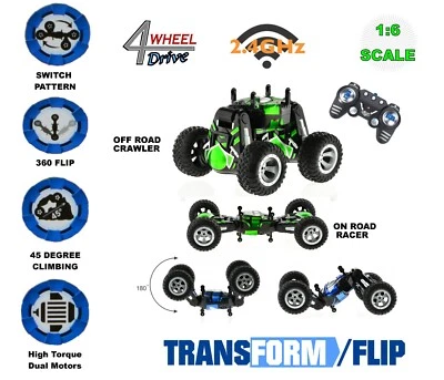 RC Flip Car Transforming Double Sided On Road Racer Off Road Crawler Large 4WD - Image 1 of 4