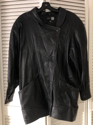 Chaqueta de Cuero North Beach Michael Hoban Negra Años 80 Vintage, Talla 5/6 Foto 1 de 4