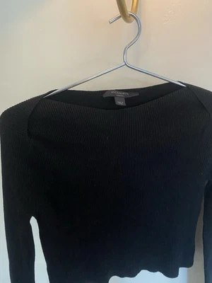 All Saints Bateau Ribbed Cropped Sweater Medium, Black, Boat Neck  - Image 1 of 4