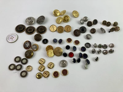 Metal Buttons Lot Regiment Military Deco Silver Gold Tone Assorted Mix Sizes - Image 1 of 4
