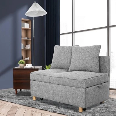 Дышащий льняной двухместный диван кровать трансформируемый спальный диван с 2 подушками⭐ - Изображение 1 из 4