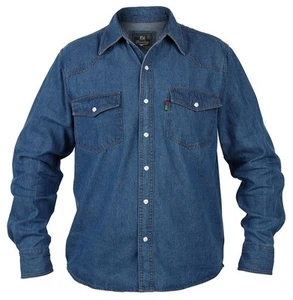 Big Size Kingsize Mens Duke Western Blue Long Sleeve Stonewash Denim Jean Shirt - Picture 1 of 1