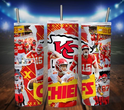 20oz Kansas City Chiefs Mahomes tumbler with box, lid and straw Cover
