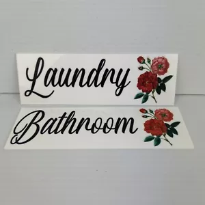 Cottagecore Shabby Chic Laundry Bathroom Red Rose Acrylic Wall Sign Plaques 15cm - Picture 1 of 10
