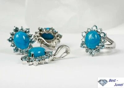 Set Gioielli, Argento Sterling 925 Con Sint. Verdi E Blu Pietre - Immagine 1 di 2