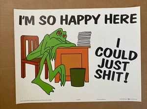 Im So Happy Vintage Poster Frog Desk Work Satire Joke Comedy 1977 Working - Picture 1 of 5
