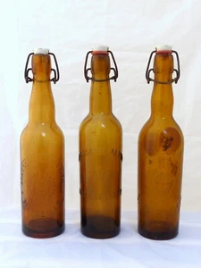 1900 Antique Set of 3x french Beer Bottles Blowned Glass Bistro Bar Collectibles - Picture 1 of 12