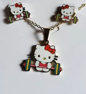 Hello Kitty Stainless Steel Set Pendant w Chain and Earrings .girls jewelry Set - Picture 1 of 2