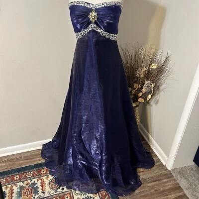 Alyce Designs Strapless A-line Long Formal Dress Ball Gown Purple Jewels Neck 14 - Image 1 of 4