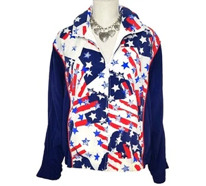 Chaqueta cortavientos vintage años 80 Lizsport nailon mediana estrellas rayas nailon americano - Imagen 1 de 10