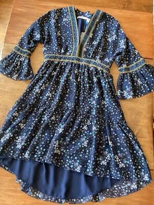 Chelsea & Violet Boho blau oliv gold Blumen A-Linie Kleid Extra Small Neu mit Etikett - Bild 1 von 11