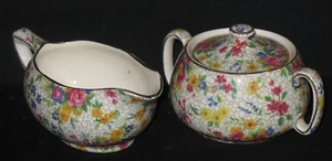 Royal Winton Grimwades China Chintz FIREGLOW Creamer & Sugar Bowl 1930s - Picture 1 of 7