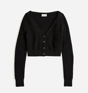 NWT J.Crew Featherweight cashmere cropped cardigan sweater ~ Black ~ Sz XS - Picture 1 of 3