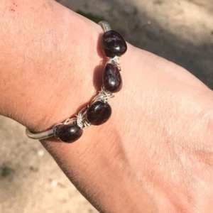 Genuine Garnet Natural Sterling Silver Cuff Bracelet Gemstone Untreated 925 - Picture 1 of 10