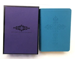 King James Bible Holy Bible Leather Cover Rock of Ages 7x5 List$135 BLUE in Box - Picture 1 of 9