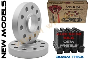 Pair Of Audi 30mm 5x112 Hub Centric Wheel Spacers W/ 10 Ball 14x1.5 Black Bolts - Picture 1 of 1