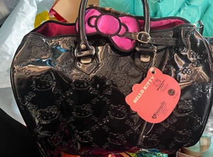 Loungefly Hello Kitty Black Embossed Purse Bag Tote Patent Leather SIL-34114. - Picture 1 of 11