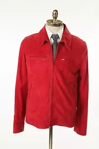 NWT ISAIA Red Suede Lambskin Leather Full Zip Biker Jacket 40 (EU 50) Fits M - Picture 1 of 9