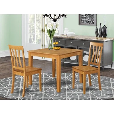 East West Furniture Table And Chairs Set Oak 3 Square Wood Seat - Image 1 of 4