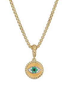 David Yurman 18kt Gold Evil Eye Emeral and Diamond Pendant - Picture 1 of 5