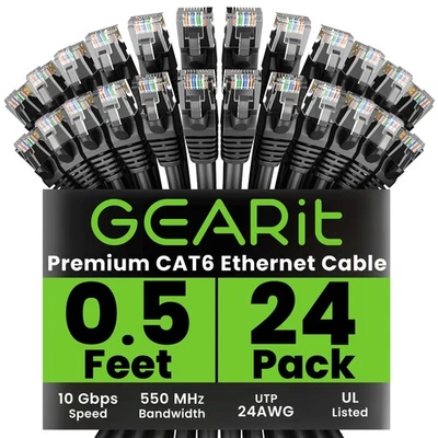 Cat 6 Ethernet Cable (24-Pack 0.5 Feet) Cat6 Network Patch, 10Gbps, RJ45, Sna... - Image 1 of 4