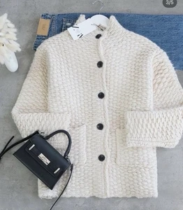 Zara High Neck Knit Coat Ecru Size S Ref 9598:245 £79:99 - Picture 1 of 7