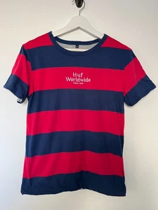 Huf Worldwide T Shirt Mens Small Striped Red Blue Double Lined Skater Street Y2K - Picture 1 of 10
