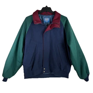 Pendleton Lobo Men's L 100% Virgin Wool Navy Green Thinsulate Bomber Jacket VTG - Picture 1 of 8