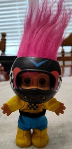Vintage Russ Race Car Driver Troll Doll 5" Figure 90s Pink Hair Racing - Picture 1 of 8