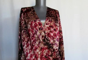 New NWOT Anne Klein cross over pink red brown purple no iron washable shirt L - Picture 1 of 5