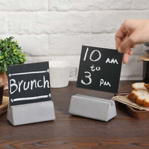 Reusable Double-Sided Small Chalkboard Signs w/ Gray Cement Base Stand, Set of 4