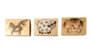 STAMPABILITIES Rubber Wood Mounted Stamps Lot 3 Cow Lamb Pig Country Crafts New - Bild 1 von 4