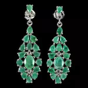 Oval Emerald 7x5mm White Topaz Gemstone 925 Sterling Silver Jewelry Earrings - Picture 1 of 13