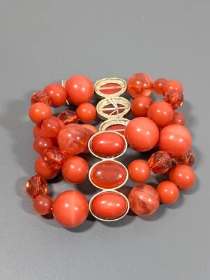 Pulseira elástica Coastal Boho Western laranja frisada três fileiras de largura robusta 7 pol - Imagem 1 de 4