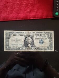 ✔ One 1957 Blue Seal $1 Dollar Silver Certificate, VG/VF, Old US One Dollar Bill