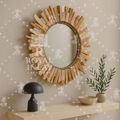 Espejo Sunburst con selenita y madera a la deriva - pieza de pared con acento de cristal natural Foto 1 de 4
